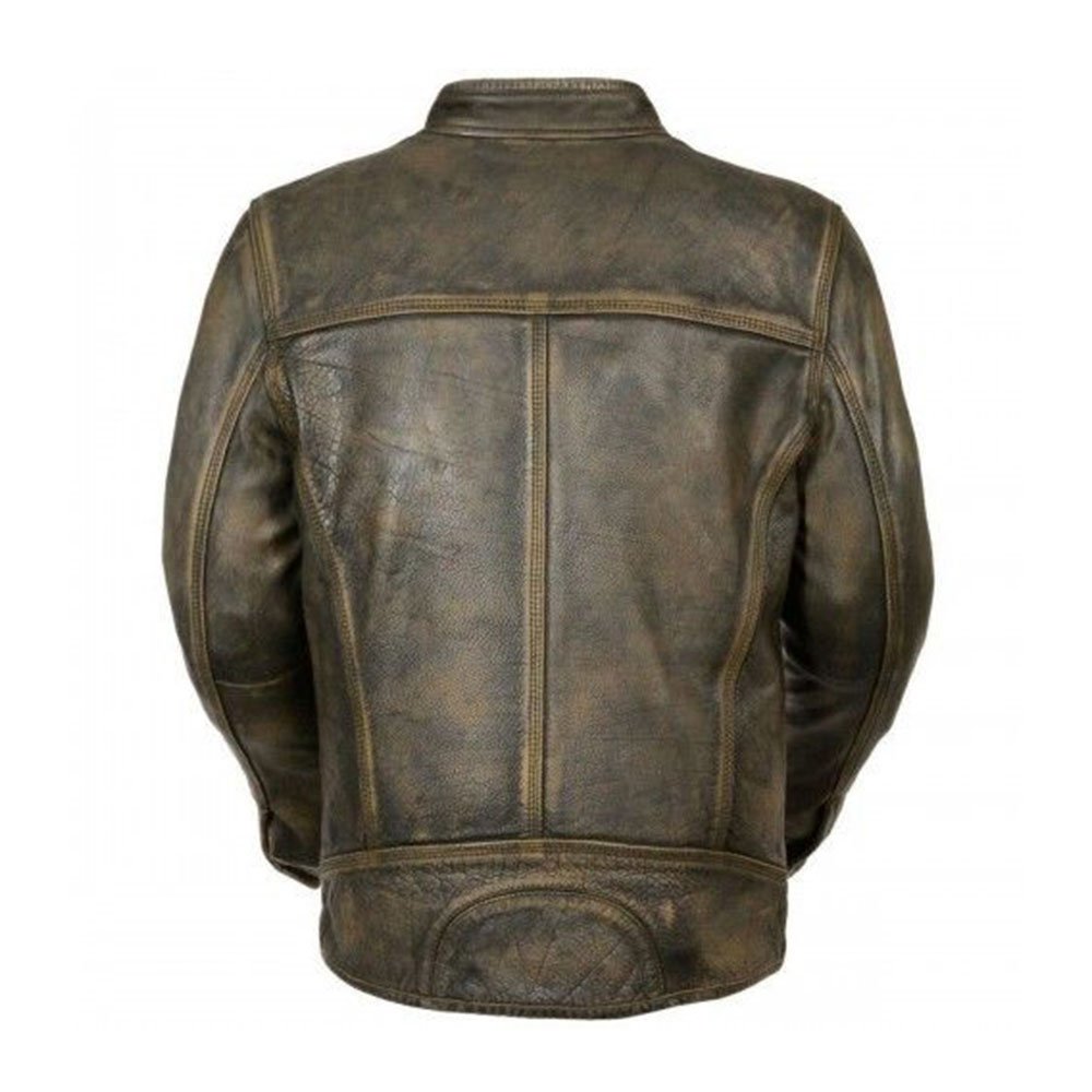 Big Barter Café Racer Jacket Distressed Brown Euro Collar Biker - Image 2