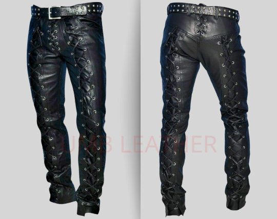 Men's Leather Pants Front & Back Laced - Image 2