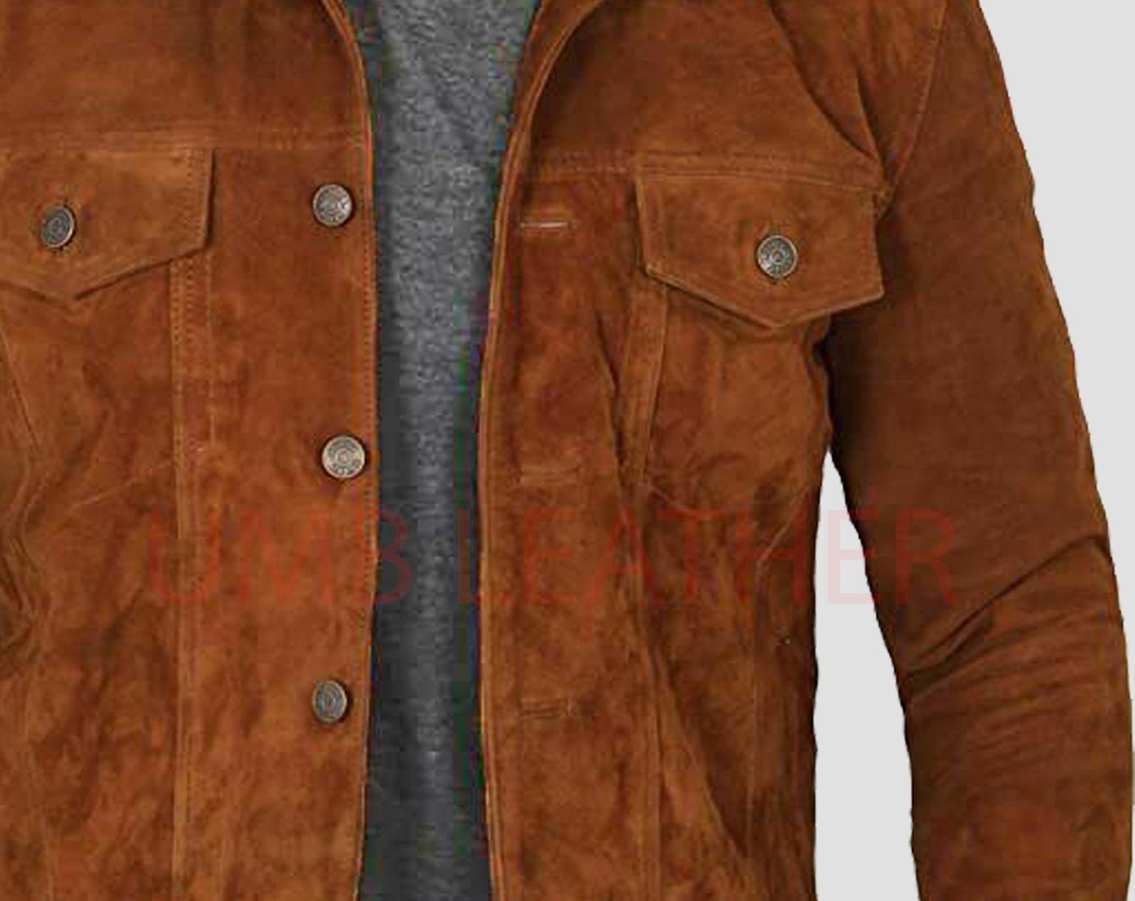 Suede Jeans Leather Jacket In Navy Blue Color With Silver Star Buttons - Image 4
