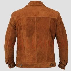 Alternative view of Suede Jeans Leather Jacket In Navy Blue Color With Silver Star Buttons