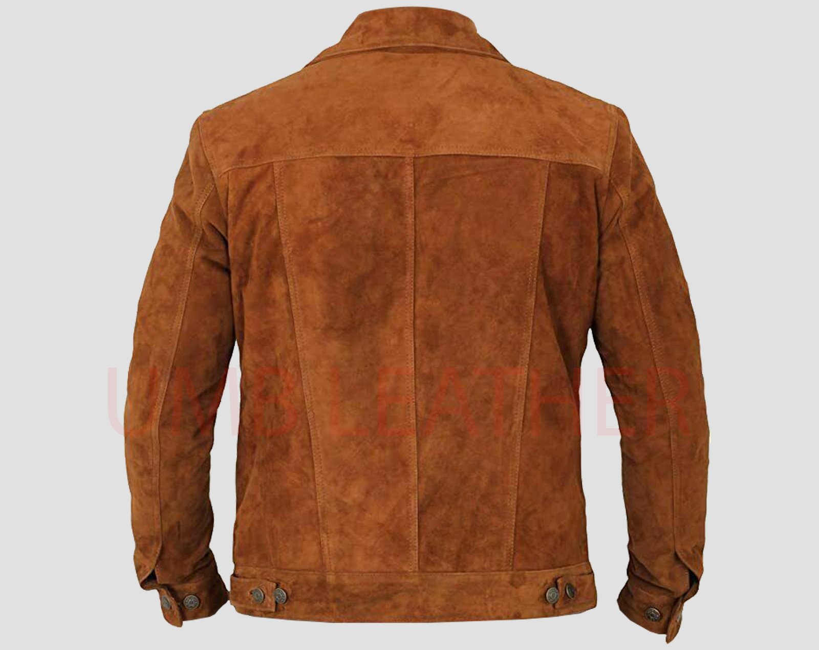 Suede Jeans Leather Jacket In Navy Blue Color With Silver Star Buttons - Image 2
