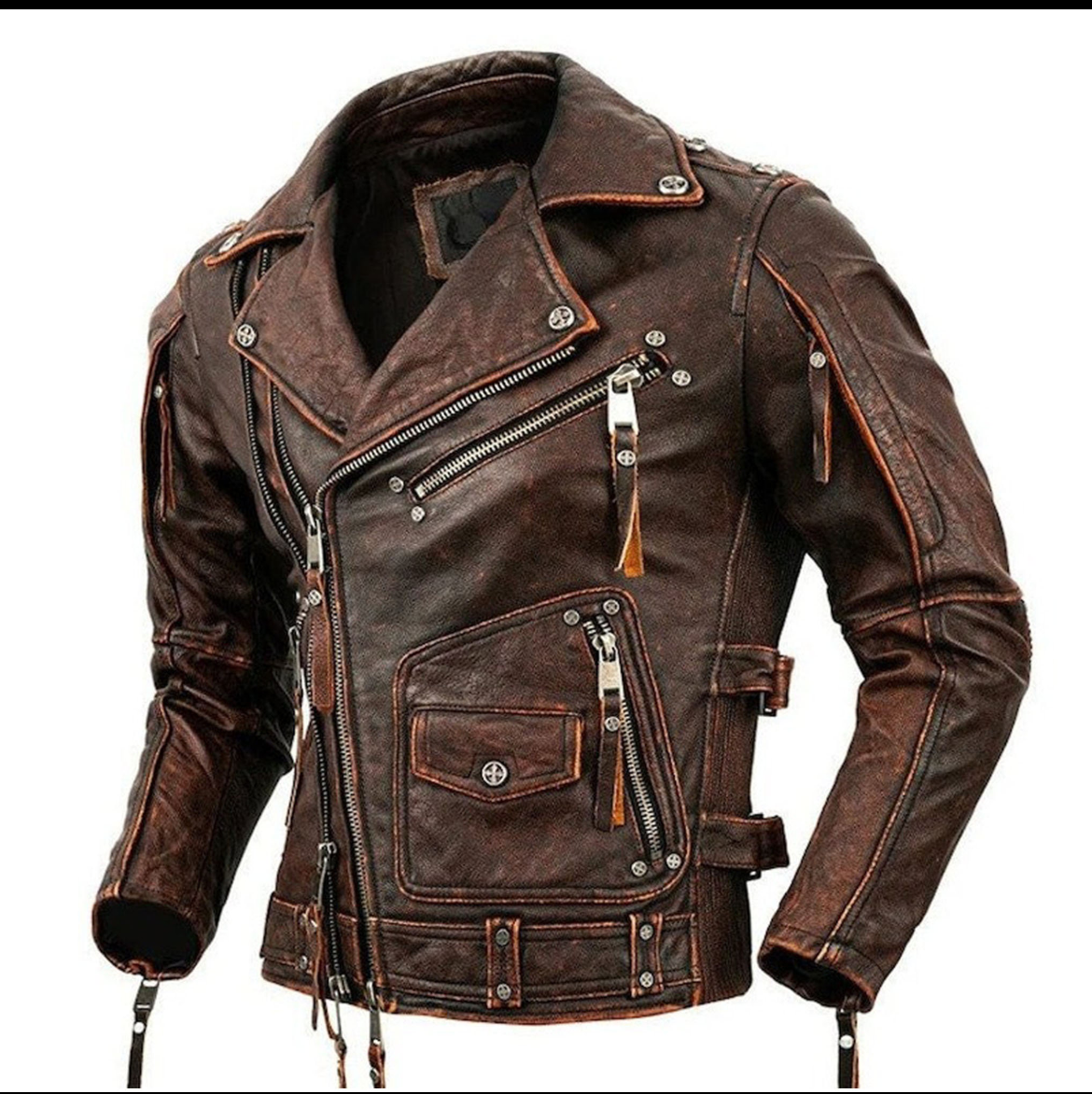 Men's Terminator Slim Fit Arnold Style Motorcycle Biker Leather Jacket Brown