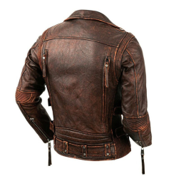 Alternative view of Men's Terminator Slim Fit Arnold Style Motorcycle Biker Leather Jacket Brown