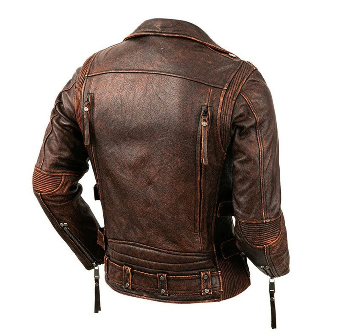Men's Terminator Slim Fit Arnold Style Motorcycle Biker Leather Jacket Brown - Image 2