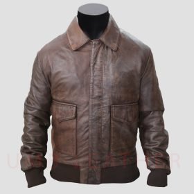 Men's A2 Airforce Distressed Brown Aviator Bomber Leather Jacket Pilot Style
