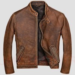 Men Vintage Brown Café Racer Jacket Classic Slim Fit Style