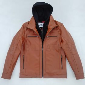 Alternative view of Mens Hooded Leather Genuine Slim Fit Jacket