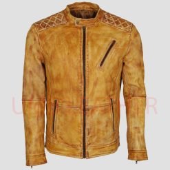 Alternative view of Cafe Racer Distressed Leather Biker Jacket for Men