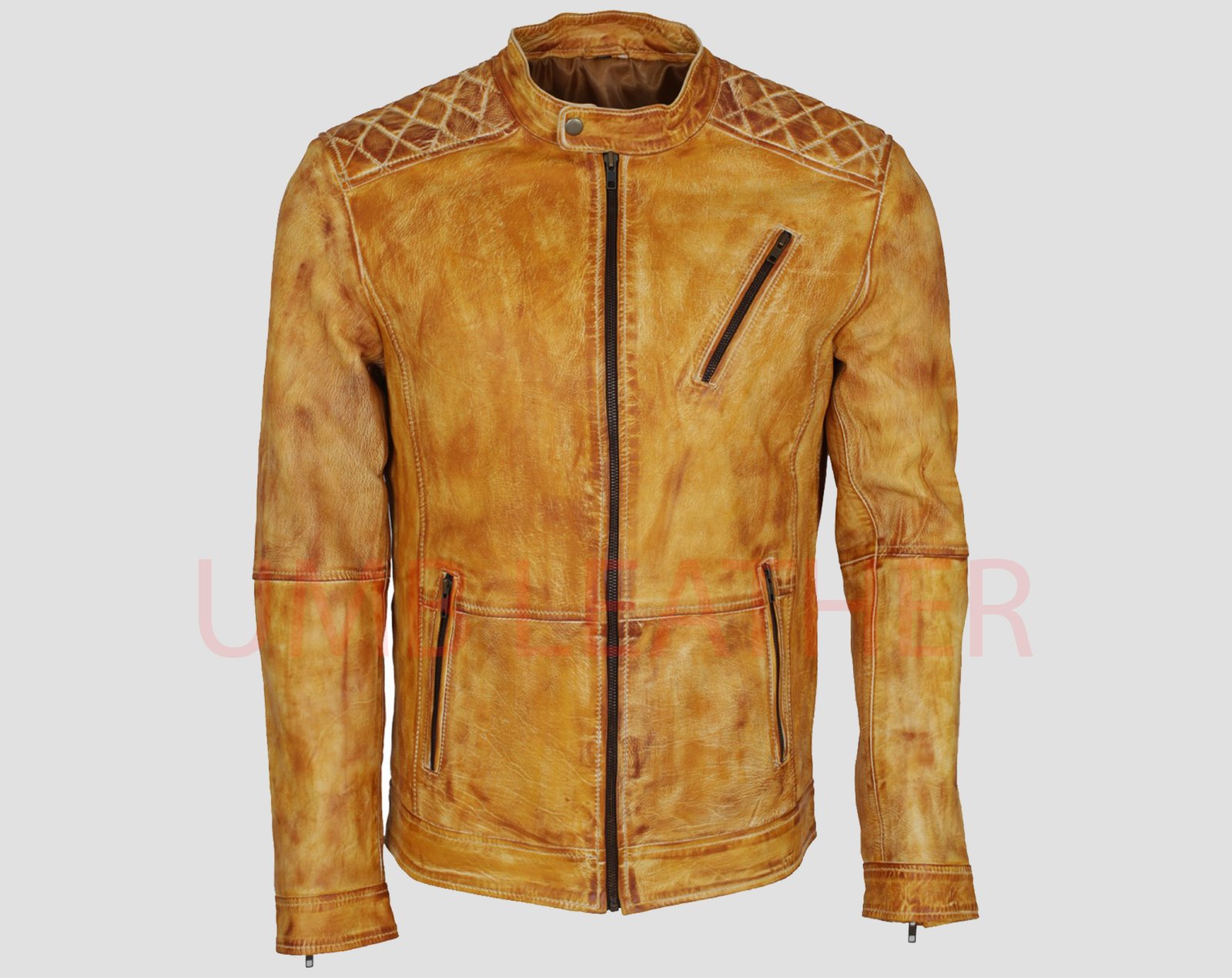 Cafe Racer Distressed Leather Biker Jacket for Men - Image 2
