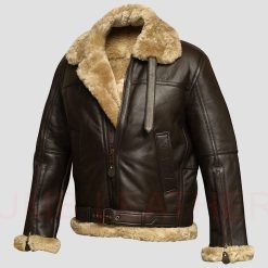 Men’s WW2 RAF B3 Air Force Fur Bomber Jacket Brown Leather Winter Style
