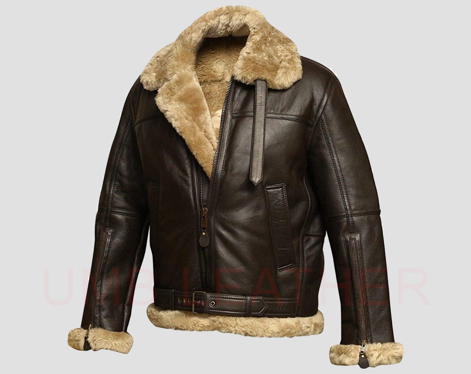 Men’s WW2 RAF B3 Air Force Fur Bomber Jacket Brown Leather Winter Style