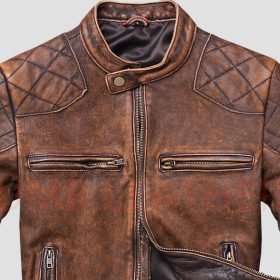 Alternative view of Men Vintage Brown Cowhide Biker Jacket Distressed Motorcycle Style