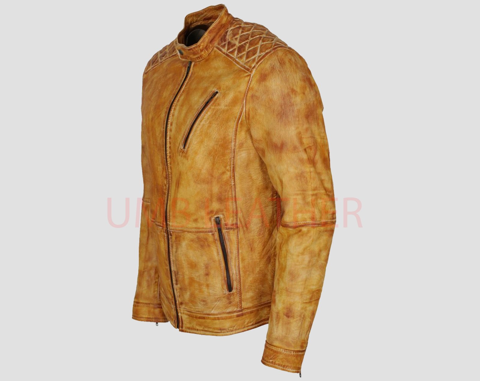 Cafe Racer Distressed Leather Biker Jacket for Men - Image 4