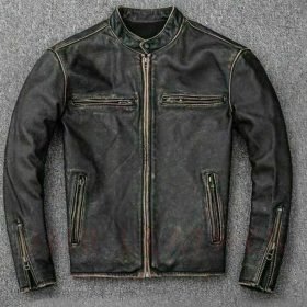 Mens Cafe Racer Black Distressed Leather Jacket