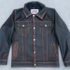 Black Denim Leather Distressed Jacket