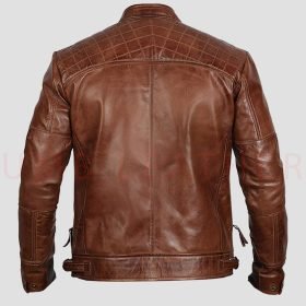Alternative view of Men Distressed Brown Biker Leather Jacket Vintage Look