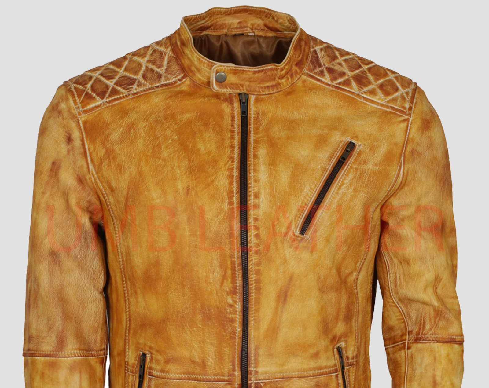 Cafe Racer Distressed Leather Biker Jacket for Men - Image 5