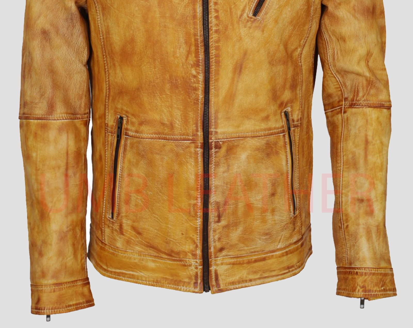 Cafe Racer Distressed Leather Biker Jacket for Men - Image 6