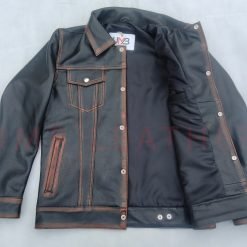 Alternative view of Black Denim Leather Distressed Jacket