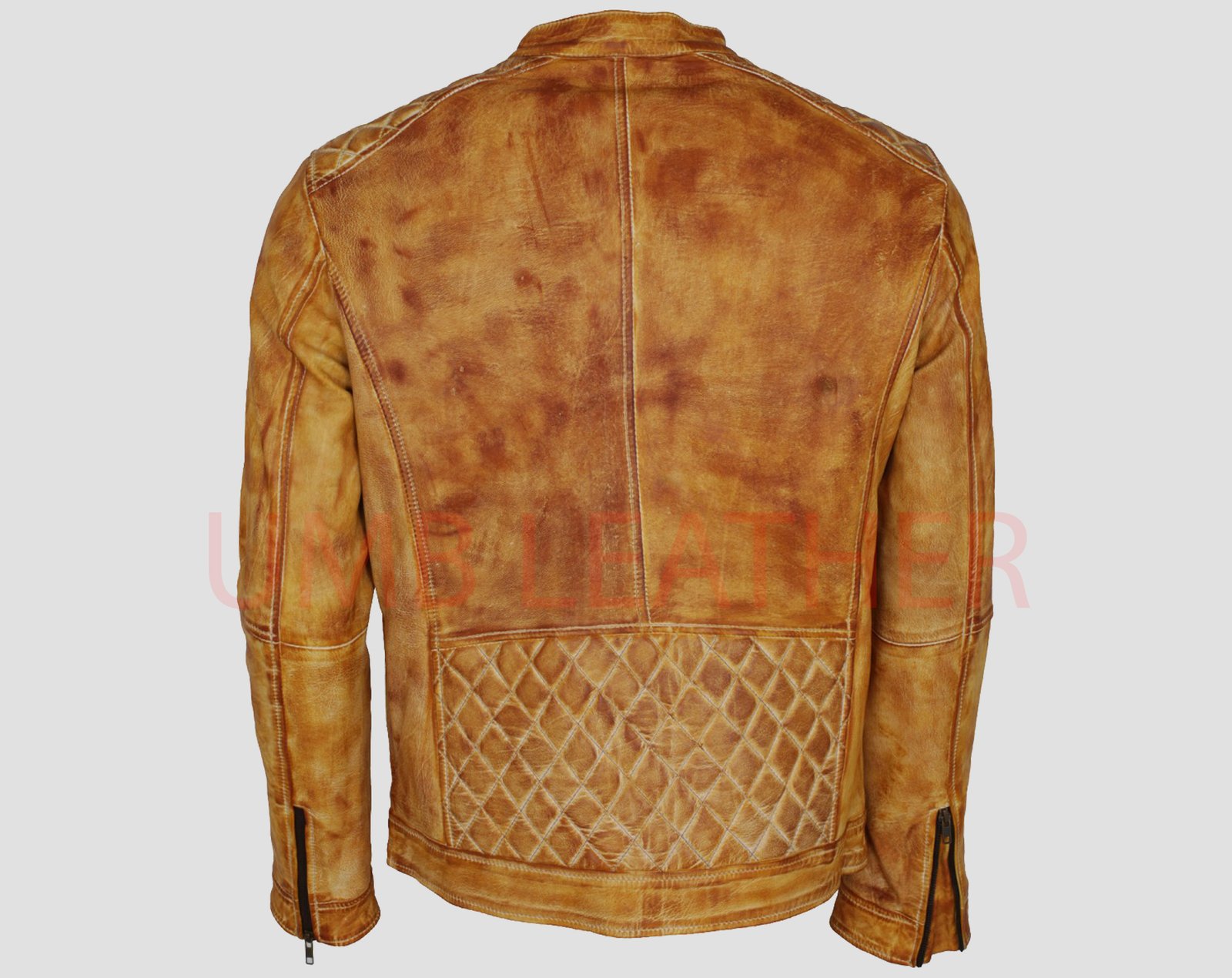 Cafe Racer Distressed Leather Biker Jacket for Men - Image 7