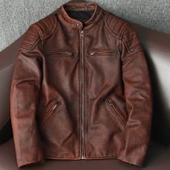 Genuine Cowhide Leather Biker Motorcycle Jacket for Men