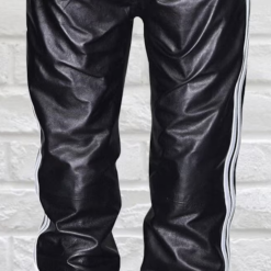 Alternative view of New Men's Leather Joggers Jacket Black & Joggers Pants with White Stripe