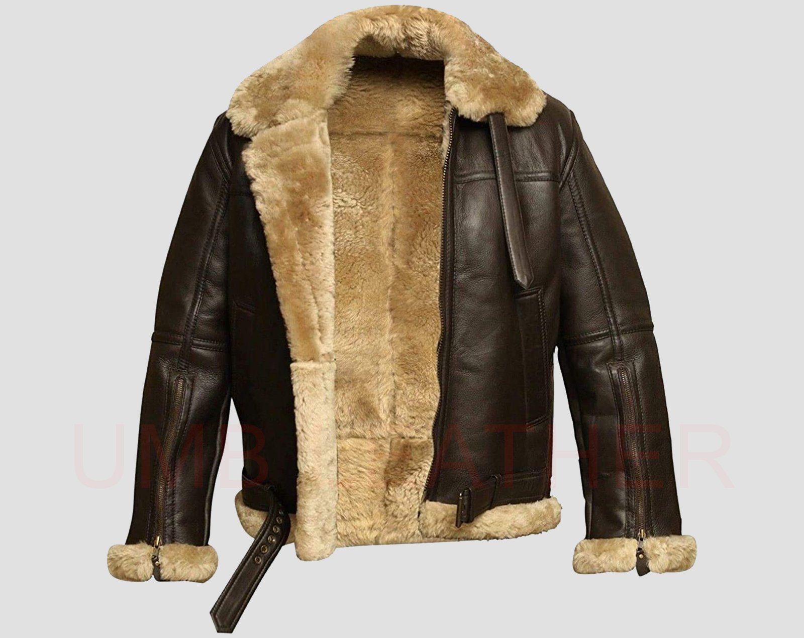 Men’s WW2 RAF B3 Air Force Fur Bomber Jacket Brown Leather Winter Style - Image 9