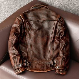 Alternative view of Men Brown Waxed Leather Jacket Classic Outdoor Style