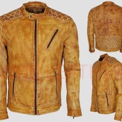 Cafe Racer Distressed Leather Biker Jacket for Men