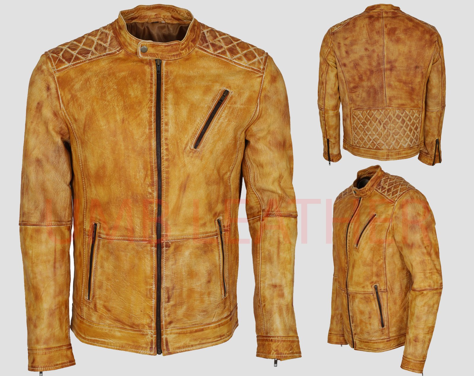 Cafe Racer Distressed Leather Biker Jacket for Men