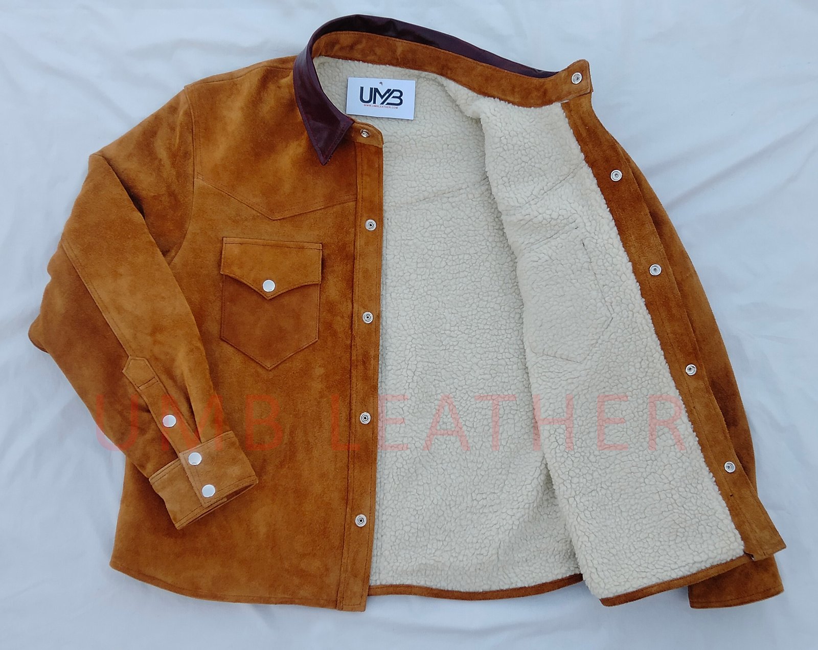 Trucker Cowboy Fur Leather Suede Jacket - Image 2
