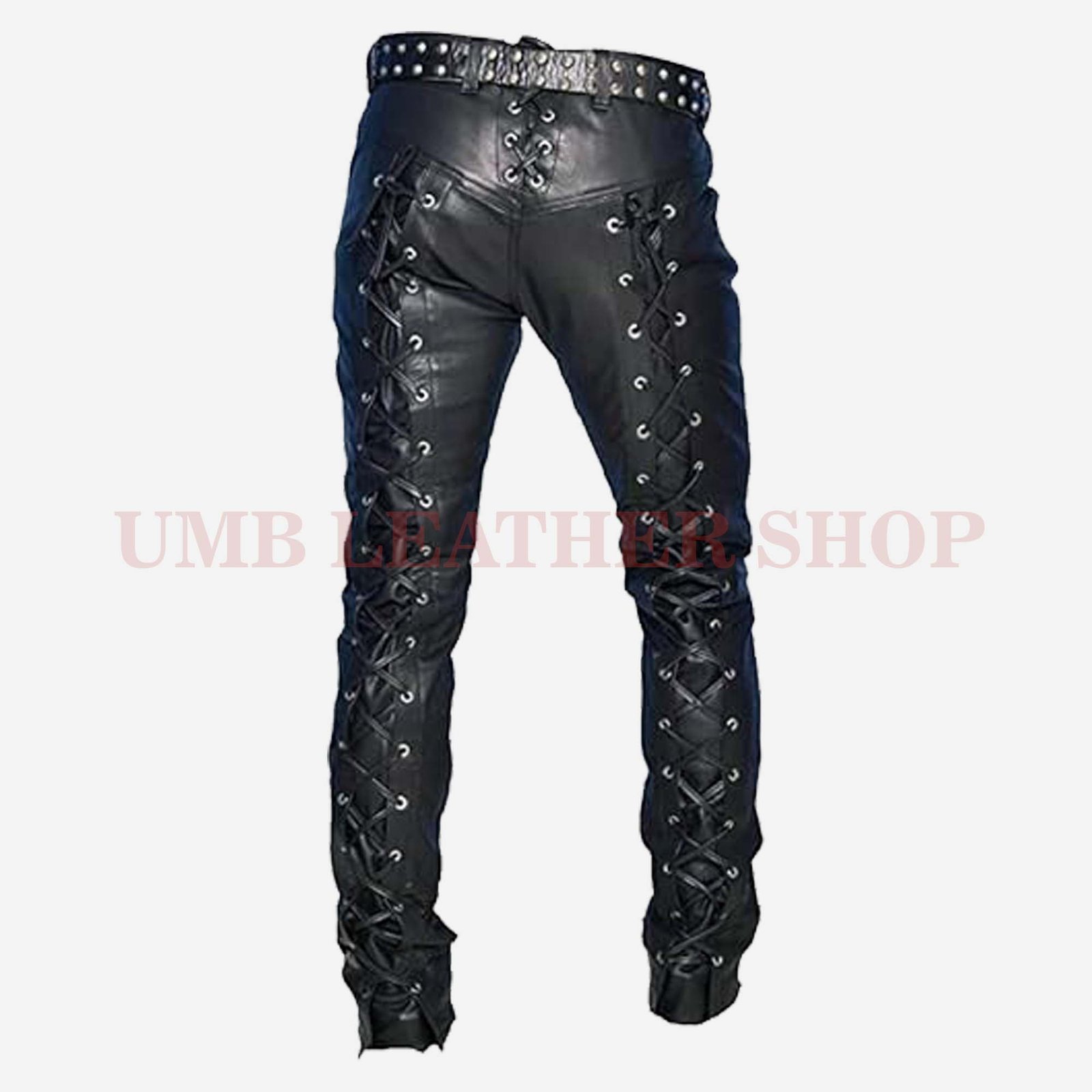 Front Laceup Leather Pant Black - Image 3