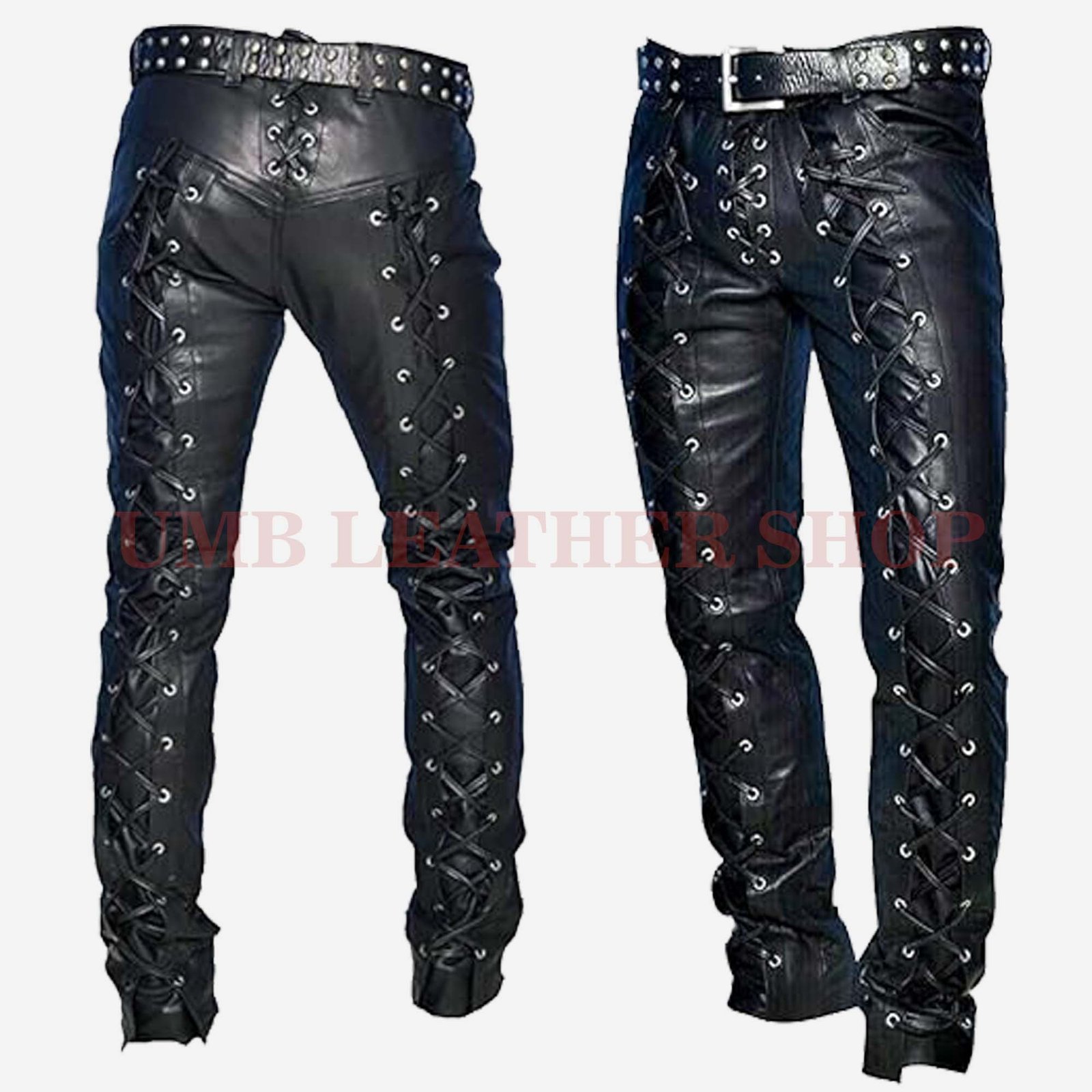 Front Laceup Leather Pant Black