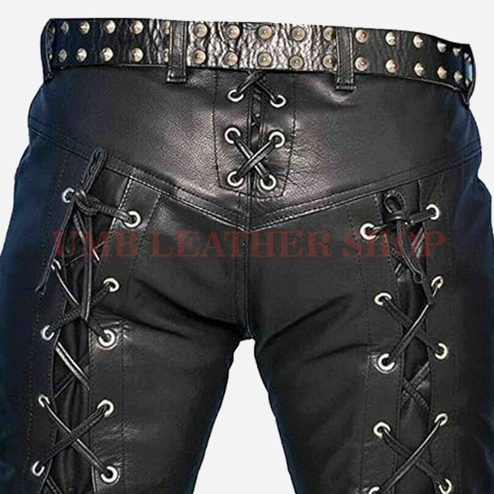 Front Laceup Leather Pant Black - Image 4