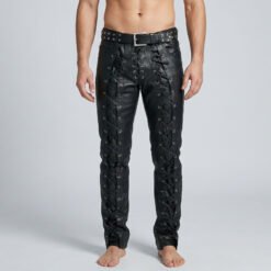 Front Laceup Leather Pant Black