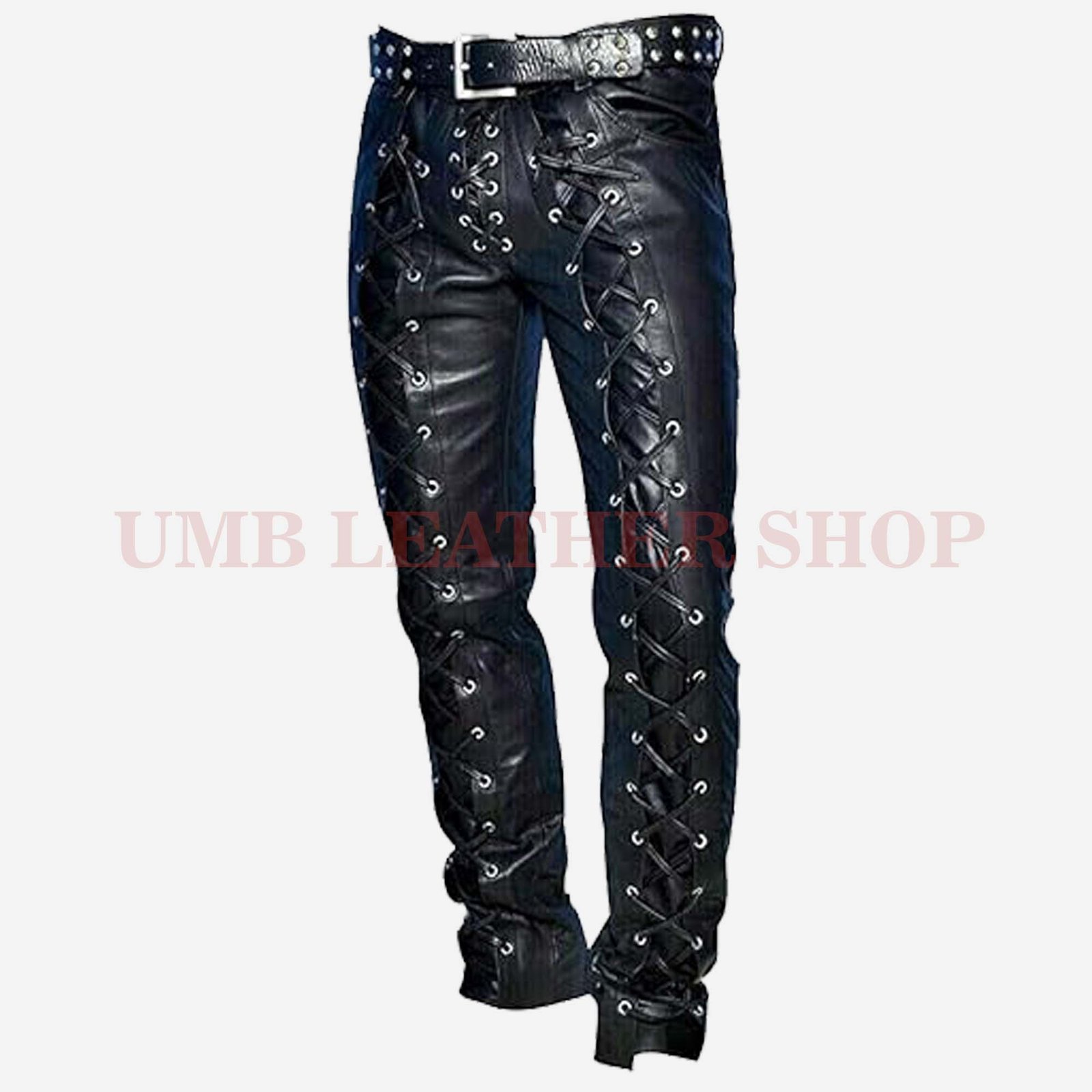 Front Laceup Leather Pant Black - Image 2