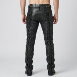 Alternative view of Men's Leather Pants Front & Back Laced Up Black Bikers 100% Real Leather Pants