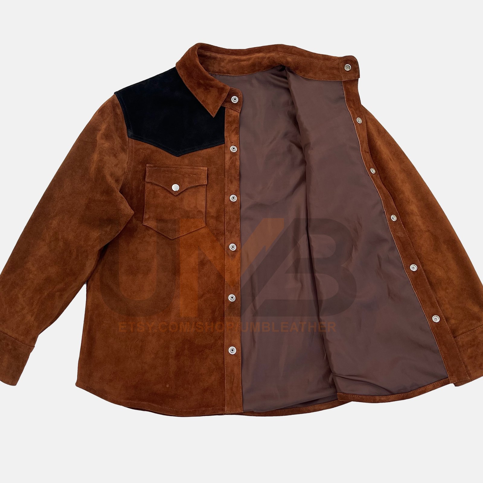 Men suede brown scully shirt - Image 4