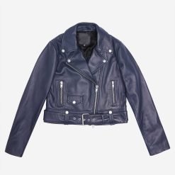 Alternative view of Veronica Beard Blue Lambskin Leather Jacket Chic Designer Style for Women