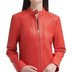Women’s Red Leather Jacket Classic Statement Outerwear