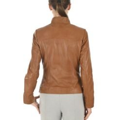 Alternative view of Women’s Tan Brown Slim Fit Leather Jacket Elegant Everyday Style