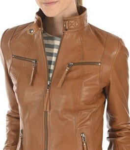 Women’s Tan Brown Slim Fit Leather Jacket Elegant Everyday Style