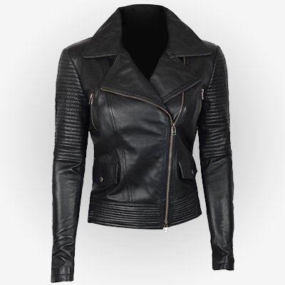 Woman’s Black Belted Moto Leather Jacket Biker Style