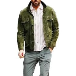 Alternative view of Men’s Ryan Reynolds Green Suede Leather Jacket Cowboy Trucker Style