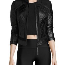 Women’s Quilted Leather & Mesh Moto Jacket Lightweight Biker Design