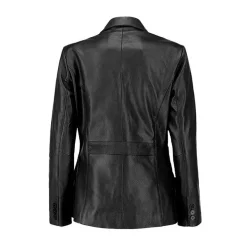 Alternative view of Women's Black Leather Blazer Two Button Classic Jacket