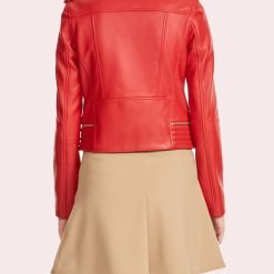 Alternative view of Notched Collar Red Leather Moto Jacket Bold Biker Look
