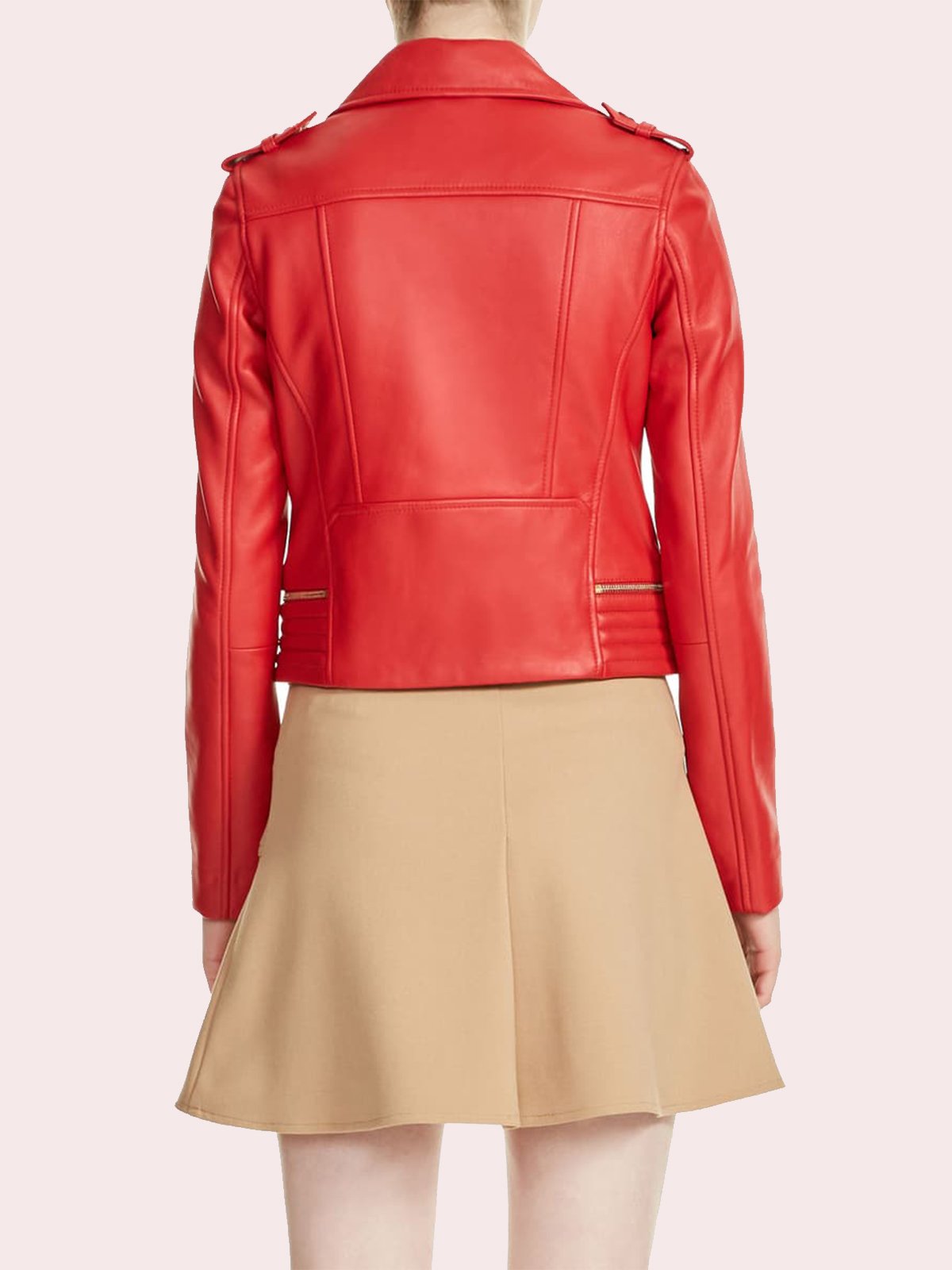 Notched Collar Red Leather Moto Jacket Bold Biker Look - Image 2
