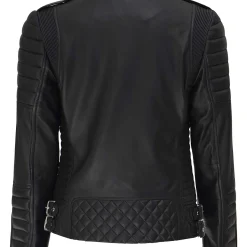 Alternative view of Women's Black Quilted Asymmetrical Leather Biker Jacket Real Leather Fit