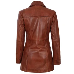 Alternative view of Women Waxed driving leather coat Brown